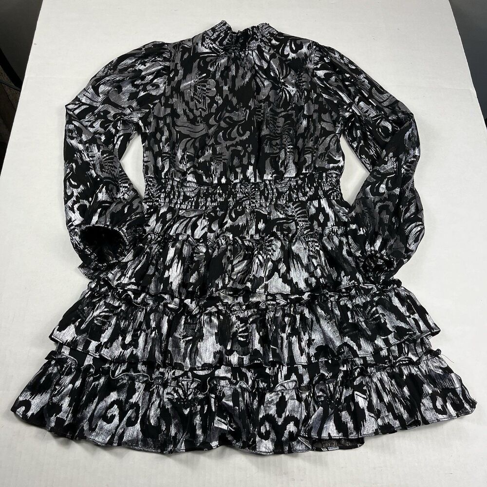 1. State Black and Silver Printed Ruffled Mini Dress